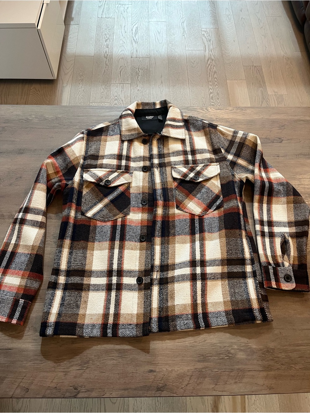 Men's Plaid Shacket Jacket - Brown/Cream